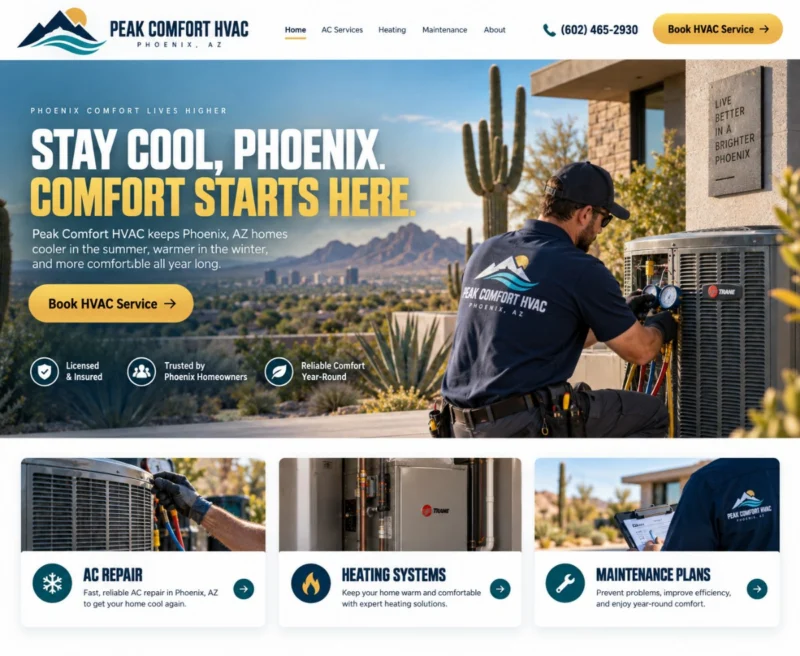 Peak Comfort HVAC website built by DevignSol