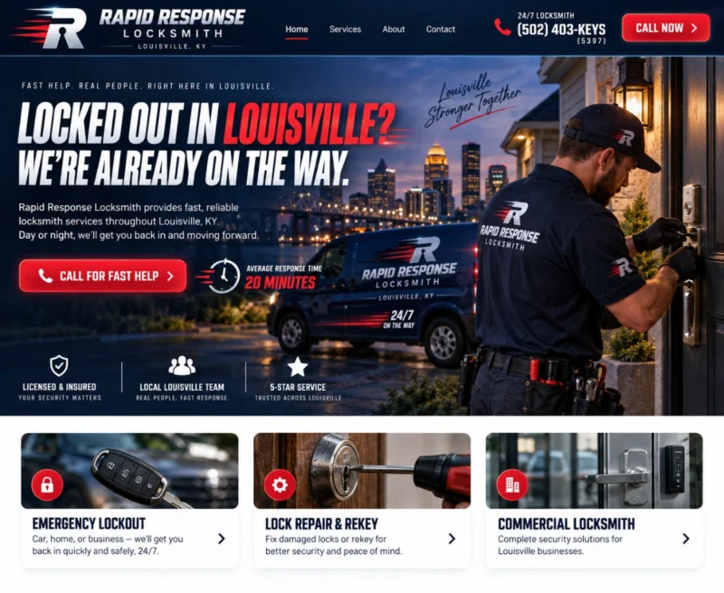 Rapid Response Locksmith website built by DevignSol